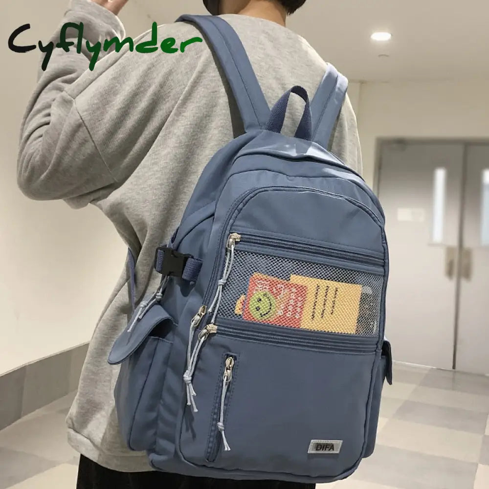 Cyflymder Unisex Large Capacity Students Backpack Korean Pure Color Boys Girls Campus Style