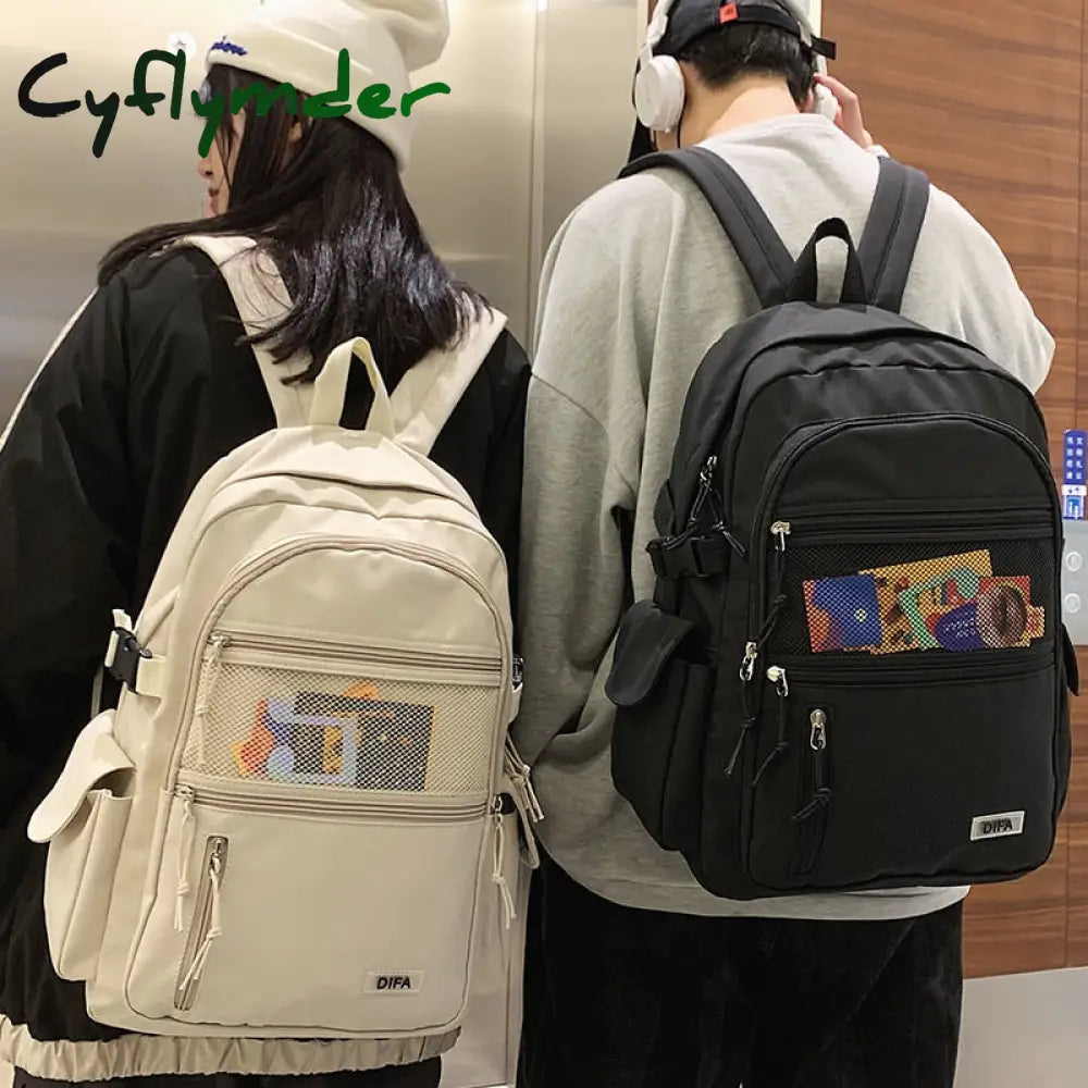 Cyflymder Unisex Large Capacity Students Backpack Korean Pure Color Boys Girls Campus Style