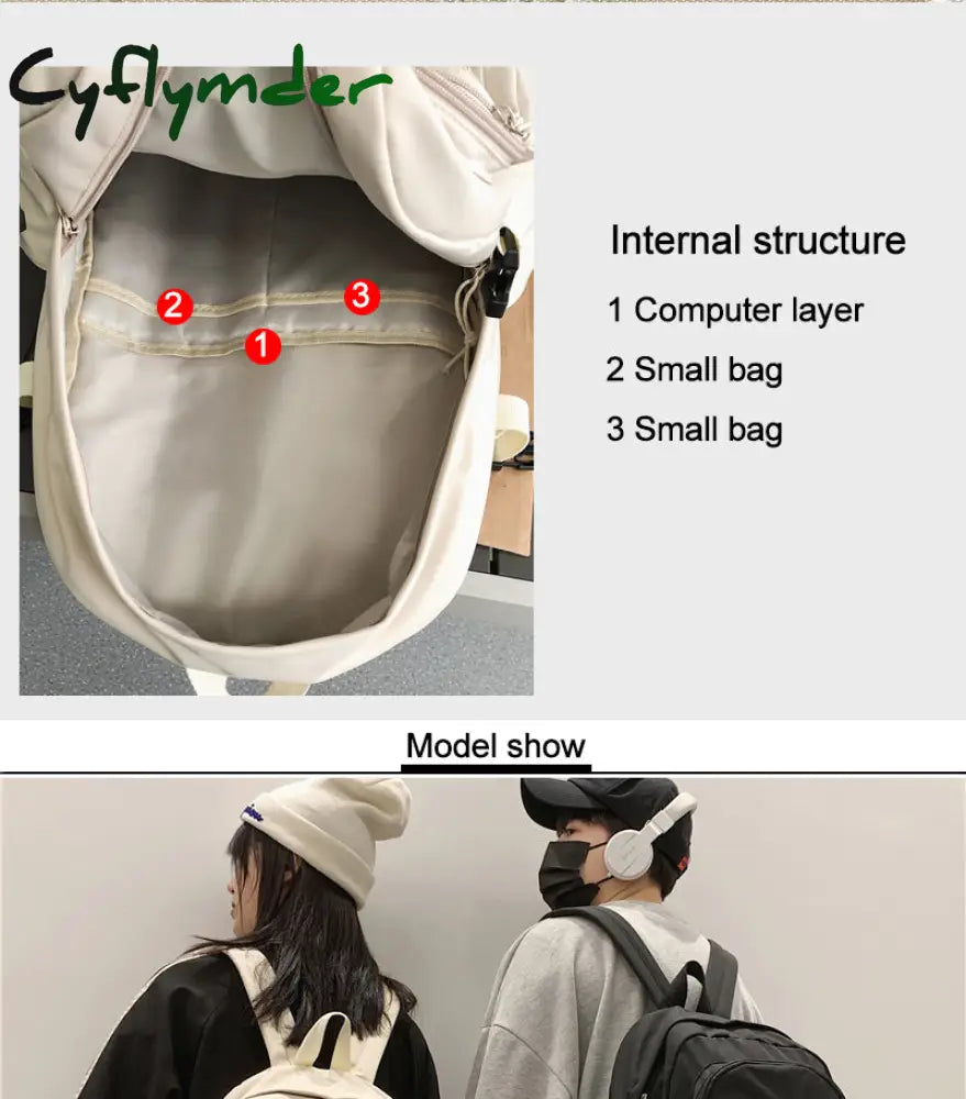 Cyflymder Unisex Large Capacity Students Backpack Korean Pure Color Boys Girls Campus Style