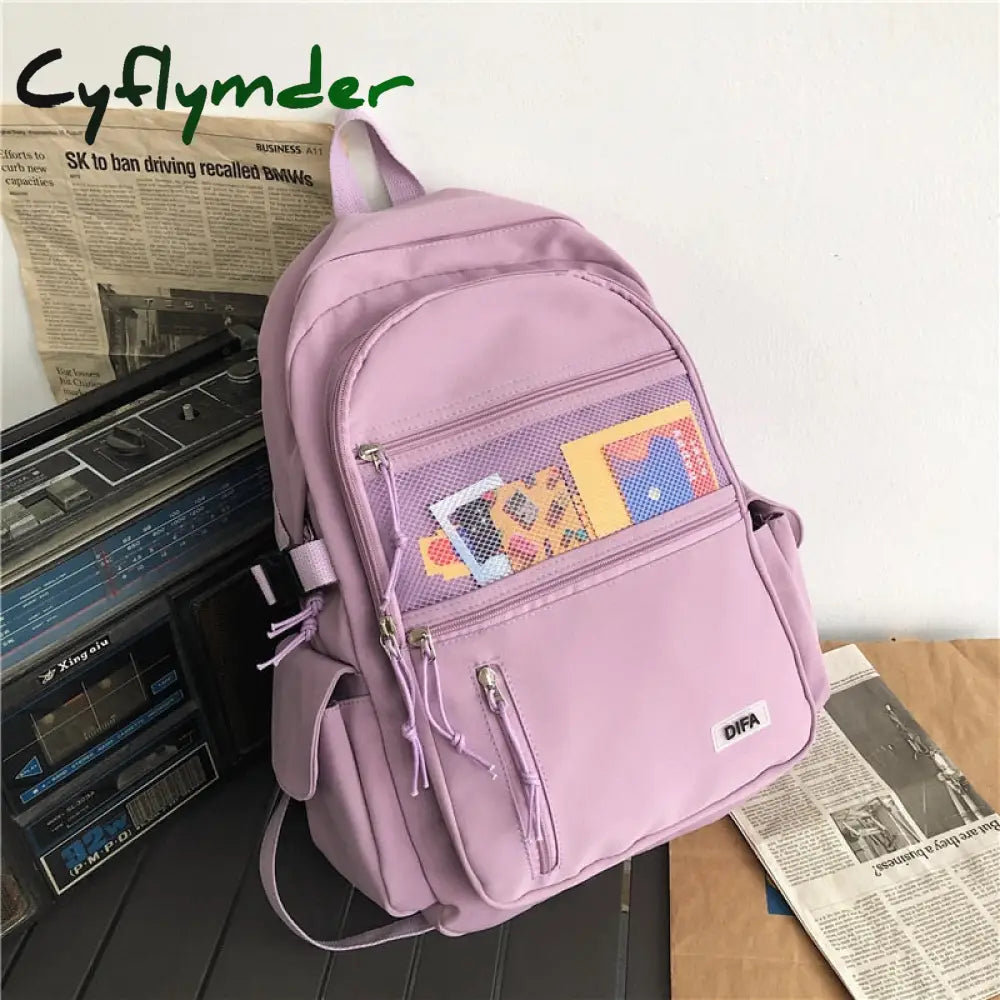 Cyflymder Unisex Large Capacity Students Backpack Korean Pure Color Boys Girls Campus Style