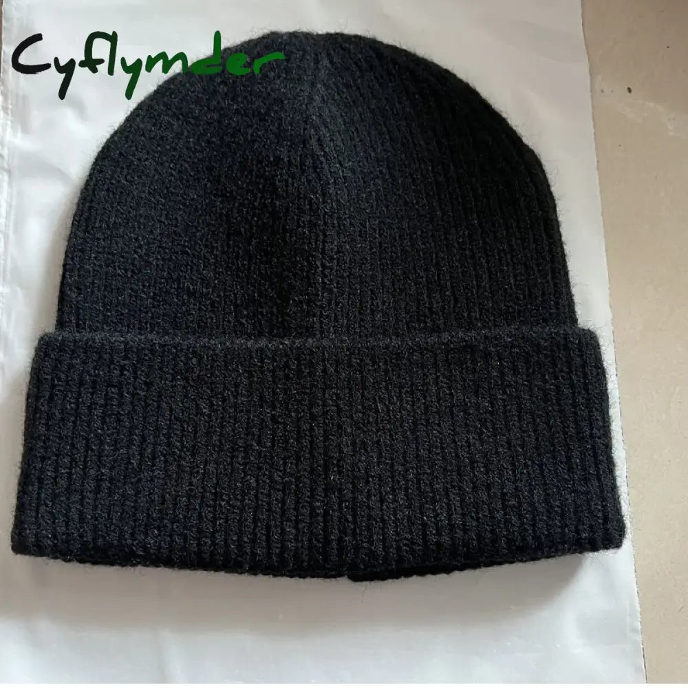 Cyflymder Unisex Large Size Winter Real Wool Knitted Beanies for Women Fashion Solid Warm Cashmere Wool Skullies