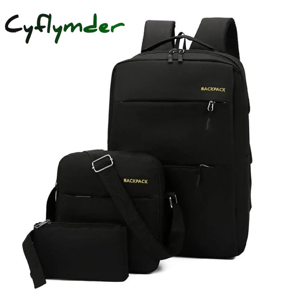 Cyflymder Usb Charging Canvas Backpack 3 Pcs/Set Women School Backpacks Schoolbag For Teenagers Man