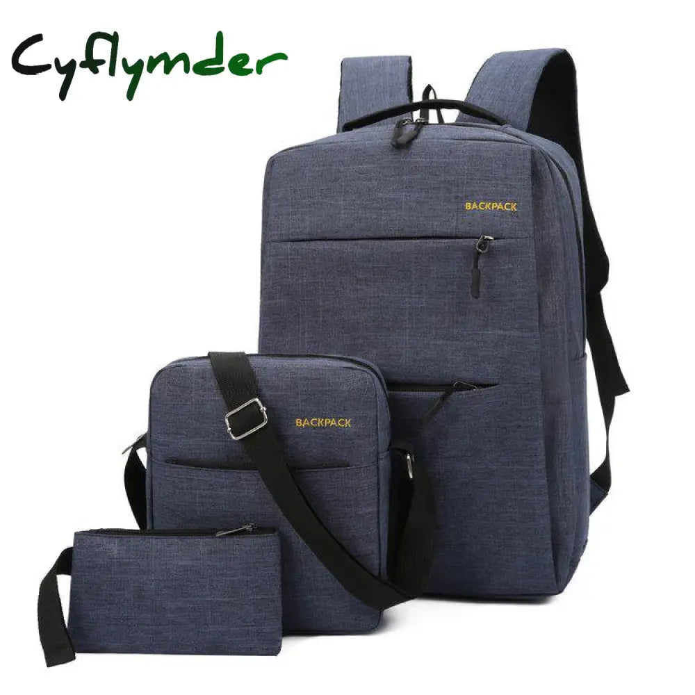 Cyflymder Usb Charging Canvas Backpack 3 Pcs/Set Women School Backpacks Schoolbag For Teenagers Man