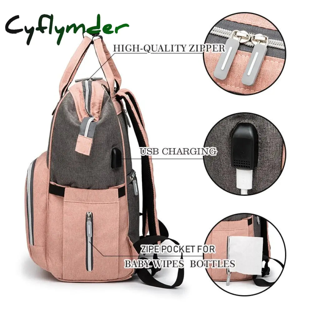 Cyflymder Usb Waterproof Charger Diaper Backpack Bag Maternity Nursing Universal Large Woman Travel