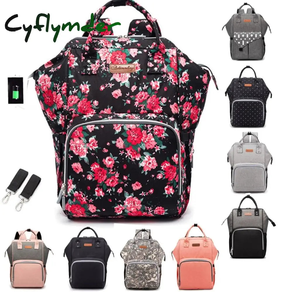 Cyflymder Usb Waterproof Charger Diaper Backpack Bag Maternity Nursing Universal Large Woman Travel