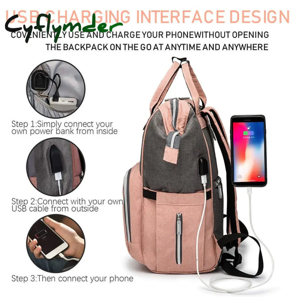 Cyflymder Usb Waterproof Charger Diaper Backpack Bag Maternity Nursing Universal Large Woman Travel