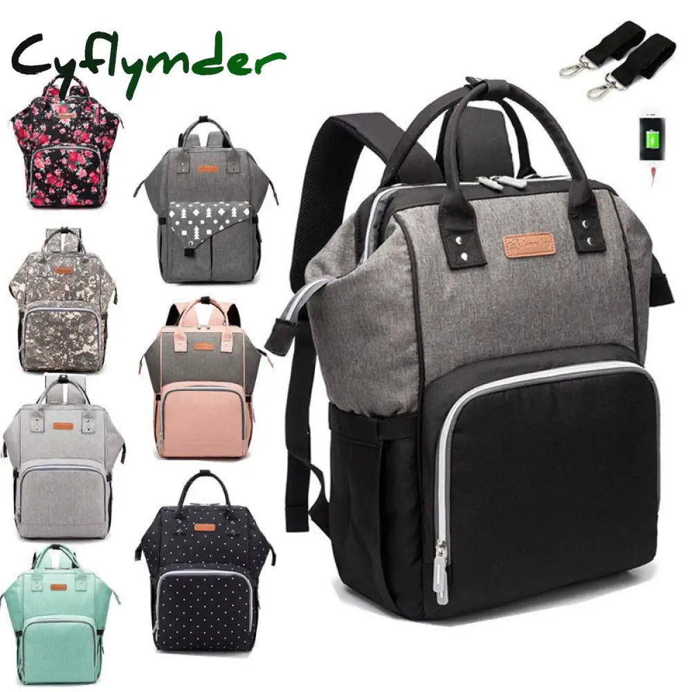 Cyflymder Usb Waterproof Charger Diaper Backpack Bag Maternity Nursing Universal Large Woman Travel