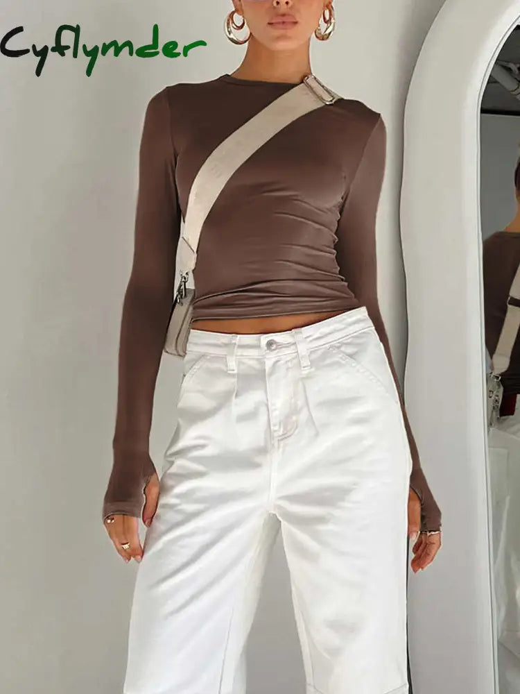 Cyflymder - Utility Long Sleeve Crop Top Brown / Xs T-Shirts