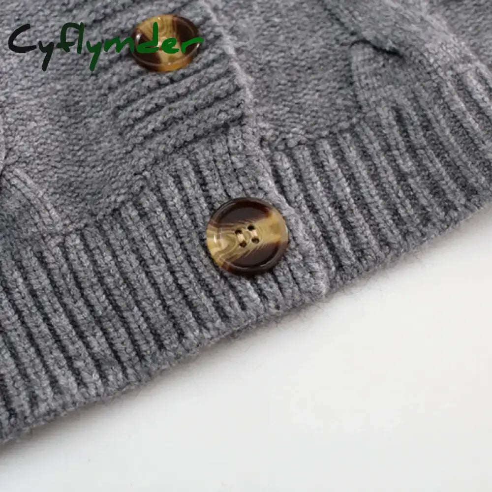 Cyflymder V Neck Cropped Cardigan Women Long Sleeve Twist Knitted Sweater Coats Autumn Winter Keep Warm Korean Fashion