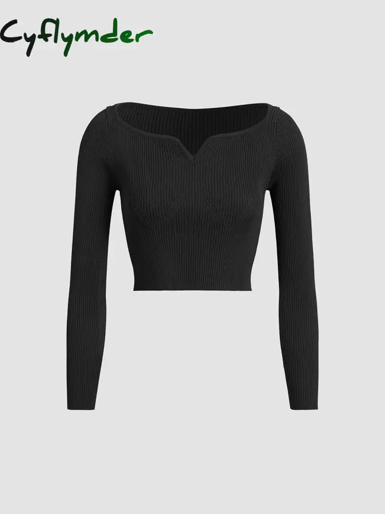 Cyflymder - V-Neck Textured Knit Top Tops