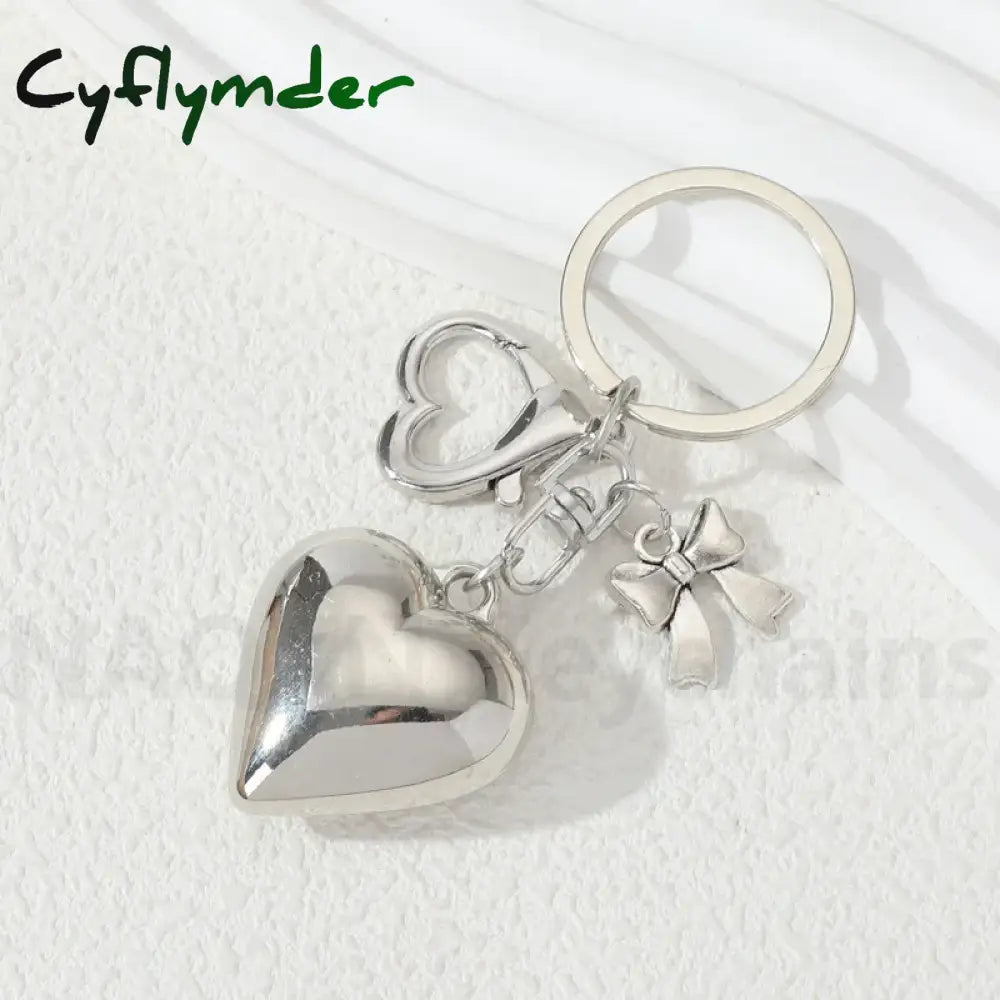 Cyflymder Valentines Day Gift Y2K Big Heart Keychain Plastic Silver Color Key Ring For Women Girls