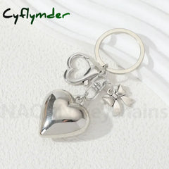 Cyflymder Valentines Day Gift Y2K Big Heart Keychain Plastic Silver Color Key Ring For Women Girls