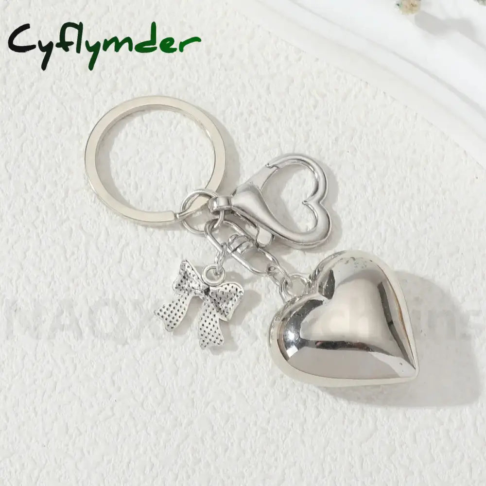 Cyflymder Valentines Day Gift Y2K Big Heart Keychain Plastic Silver Color Key Ring For Women Girls