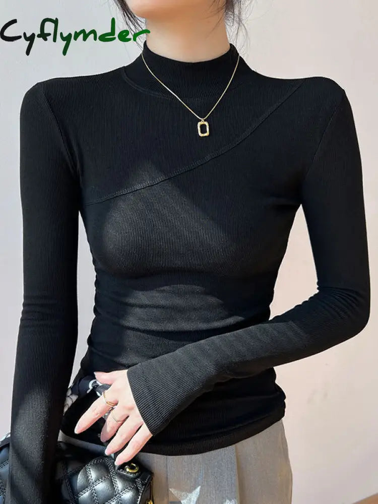 Cyflymder - Vanilla Mockneck Long Sleeve Top Black / Xs T-Shirts