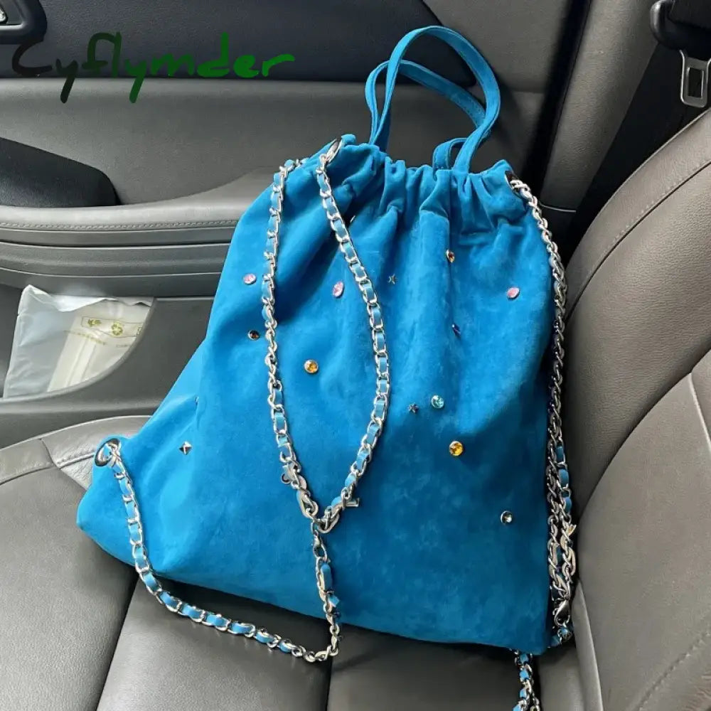 Cyflymder Velvet Color Diamonds Women Backpack Multifunctional Chain Female Shoulder Bag Luxury