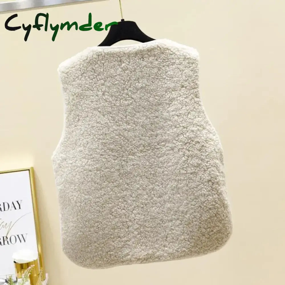 Cyflymder Vests New Spring Autumn Women Button Waistcoat Lamb Hair Winter Thermal Warm Thick Fleece