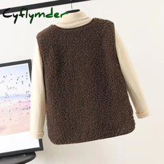 Cyflymder Vests New Spring Autumn Women Button Waistcoat Lamb Hair Winter Thermal Warm Thick Fleece