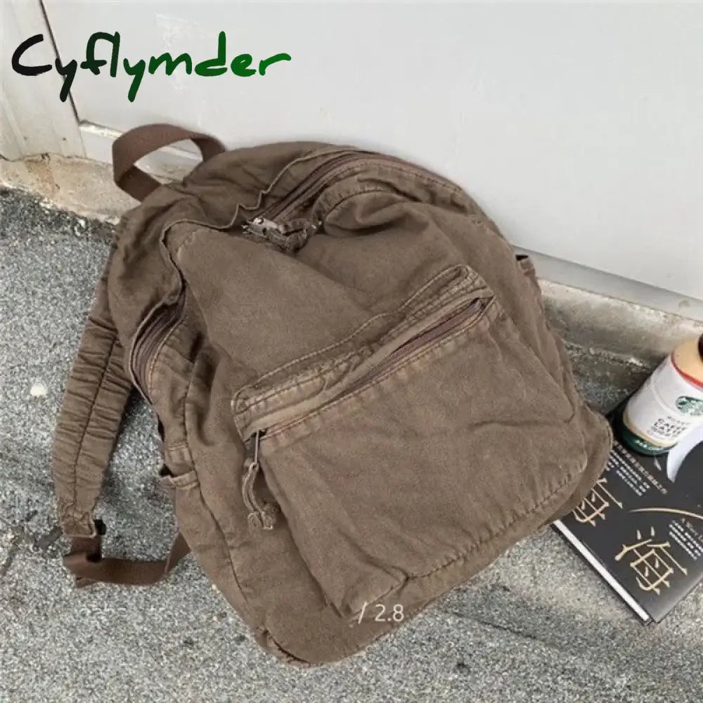 Cyflymder Vintage Backpack for Women Canvas Women Rucksack Zipper Casual Medium-Capacity Preppy Style Female Bag