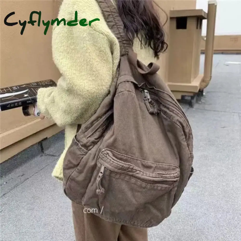 Cyflymder Vintage Backpack for Women Canvas Women Rucksack Zipper Casual Medium-Capacity Preppy Style Female Bag