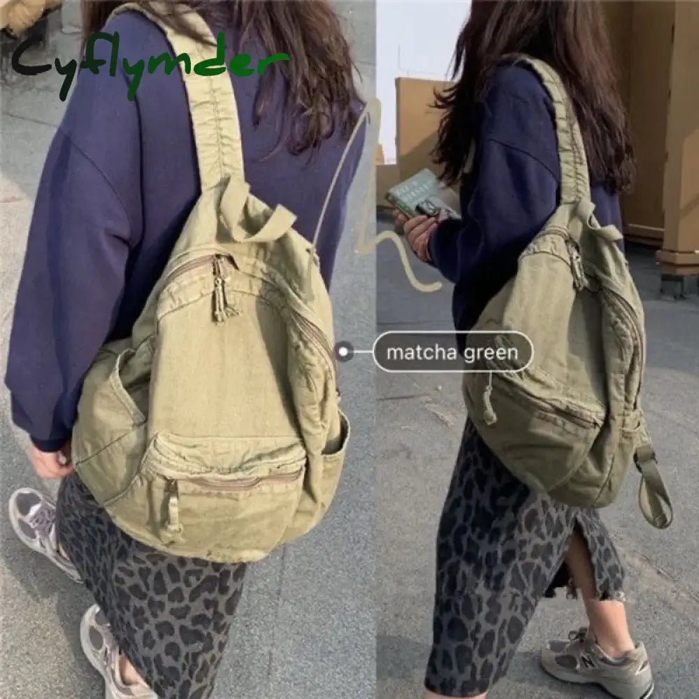 Cyflymder Vintage Backpack for Women Canvas Women Rucksack Zipper Casual Medium-Capacity Preppy Style Female Bag