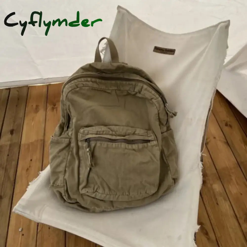 Cyflymder Vintage Backpack for Women Canvas Women Rucksack Zipper Casual Medium-Capacity Preppy Style Female Bag