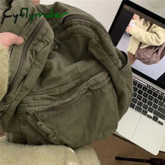 Cyflymder Vintage Backpack for Women Canvas Women Rucksack Zipper Casual Medium-Capacity Preppy Style Female Bag