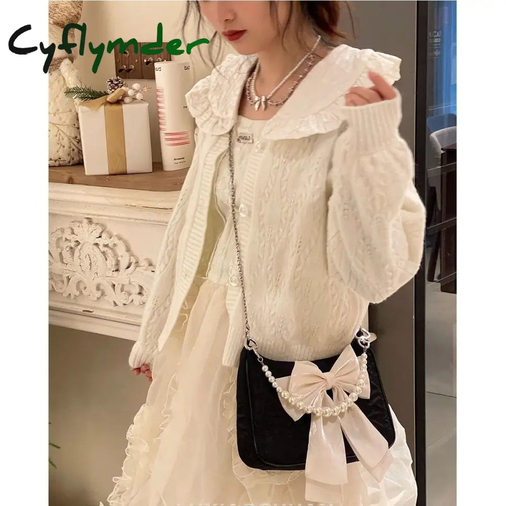 Cyflymder Vintage Bowknot Women Underarm Bags Faux Pearl Chain Ladies Shoulder Crossbody Bag Female