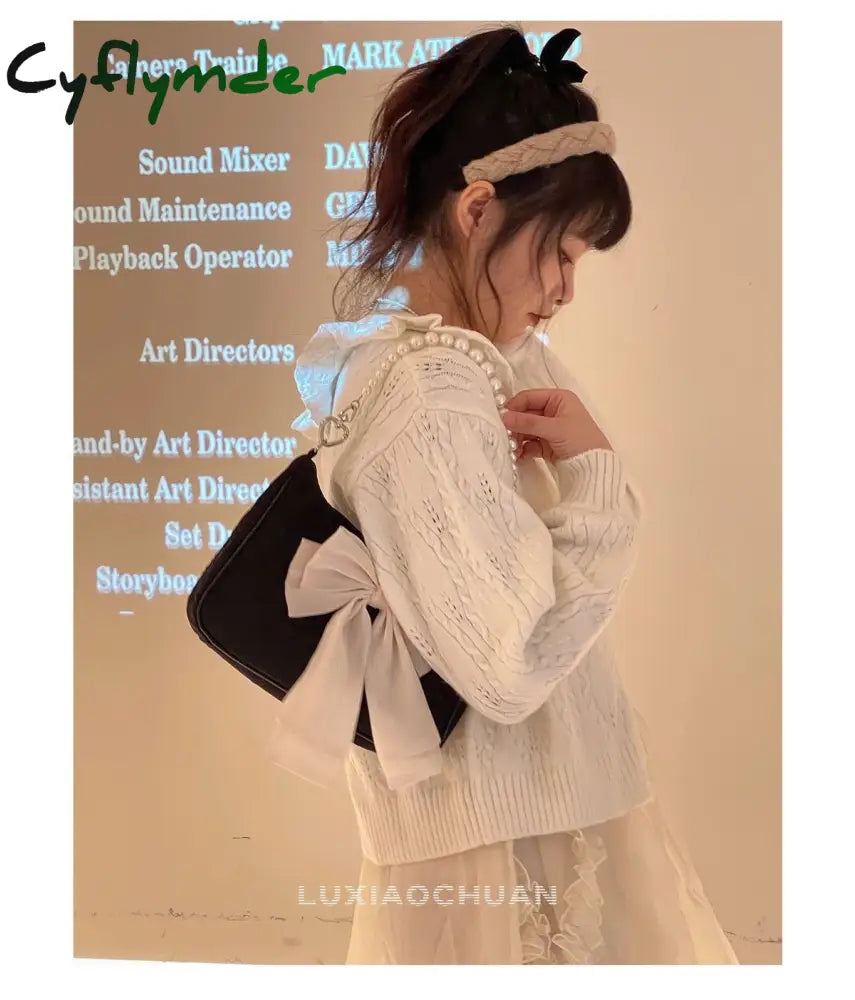 Cyflymder Vintage Bowknot Women Underarm Bags Faux Pearl Chain Ladies Shoulder Crossbody Bag Female