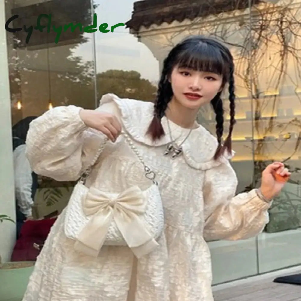 Cyflymder Vintage Bowknot Women Underarm Bags Faux Pearl Chain Ladies Shoulder Crossbody Bag Female