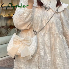 Cyflymder Vintage Bowknot Women Underarm Bags Faux Pearl Chain Ladies Shoulder Crossbody Bag Female