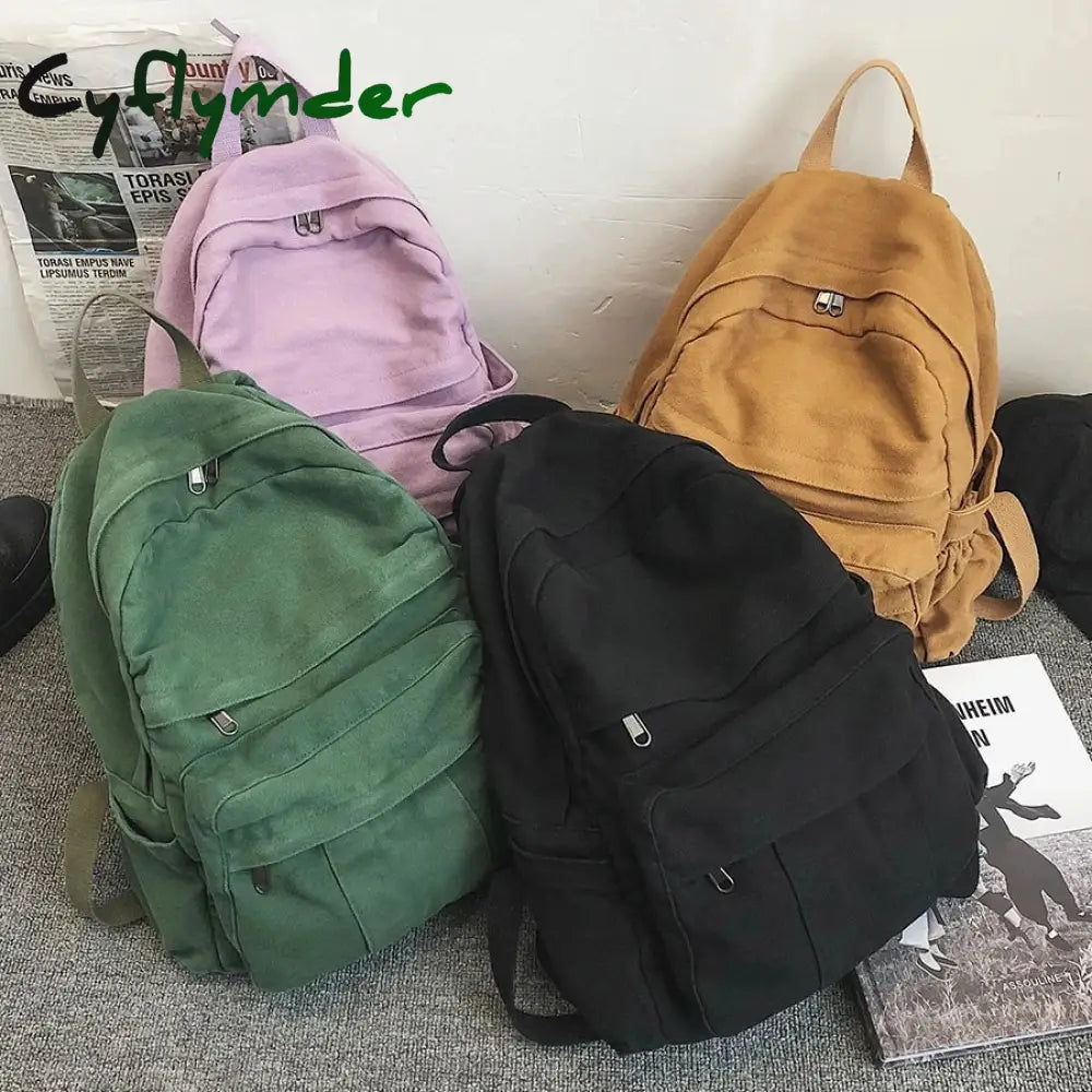 Cyflymder Vintage Casual Backpack Women Travel Bag Fashion Canvas High Capacity Solid Women’s