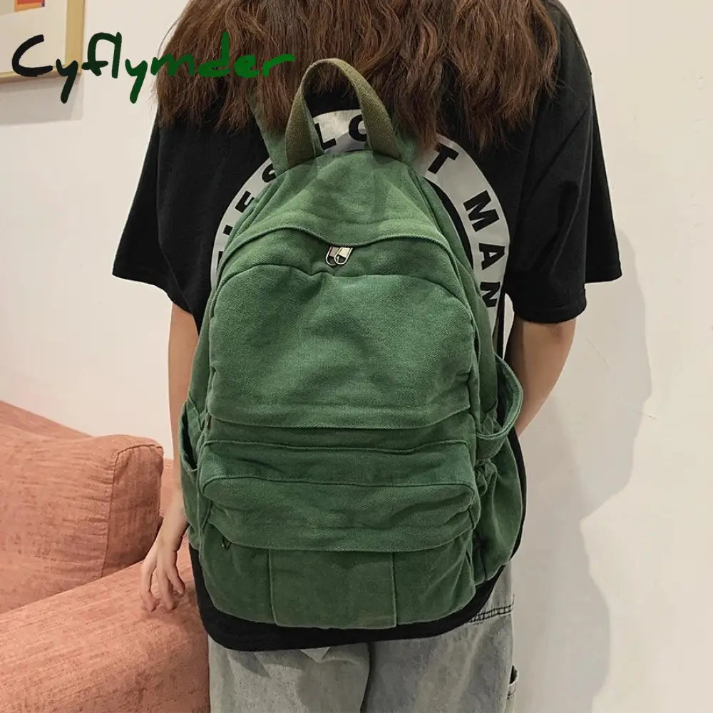 Cyflymder Vintage Casual Backpack Women Travel Bag Fashion Canvas High Capacity Solid Women’s