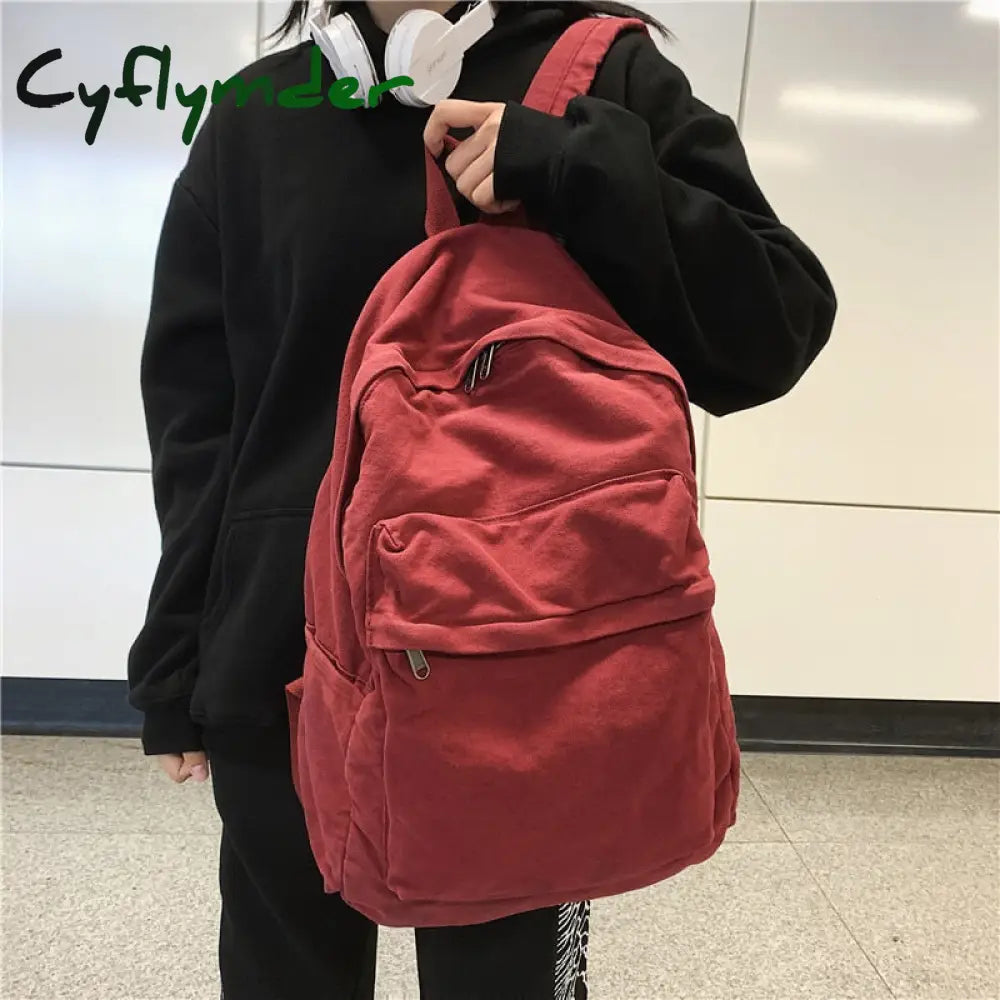 Cyflymder Vintage Casual Backpack Women Travel Bag High Capacity Solid Women’s Girls Men Canvas