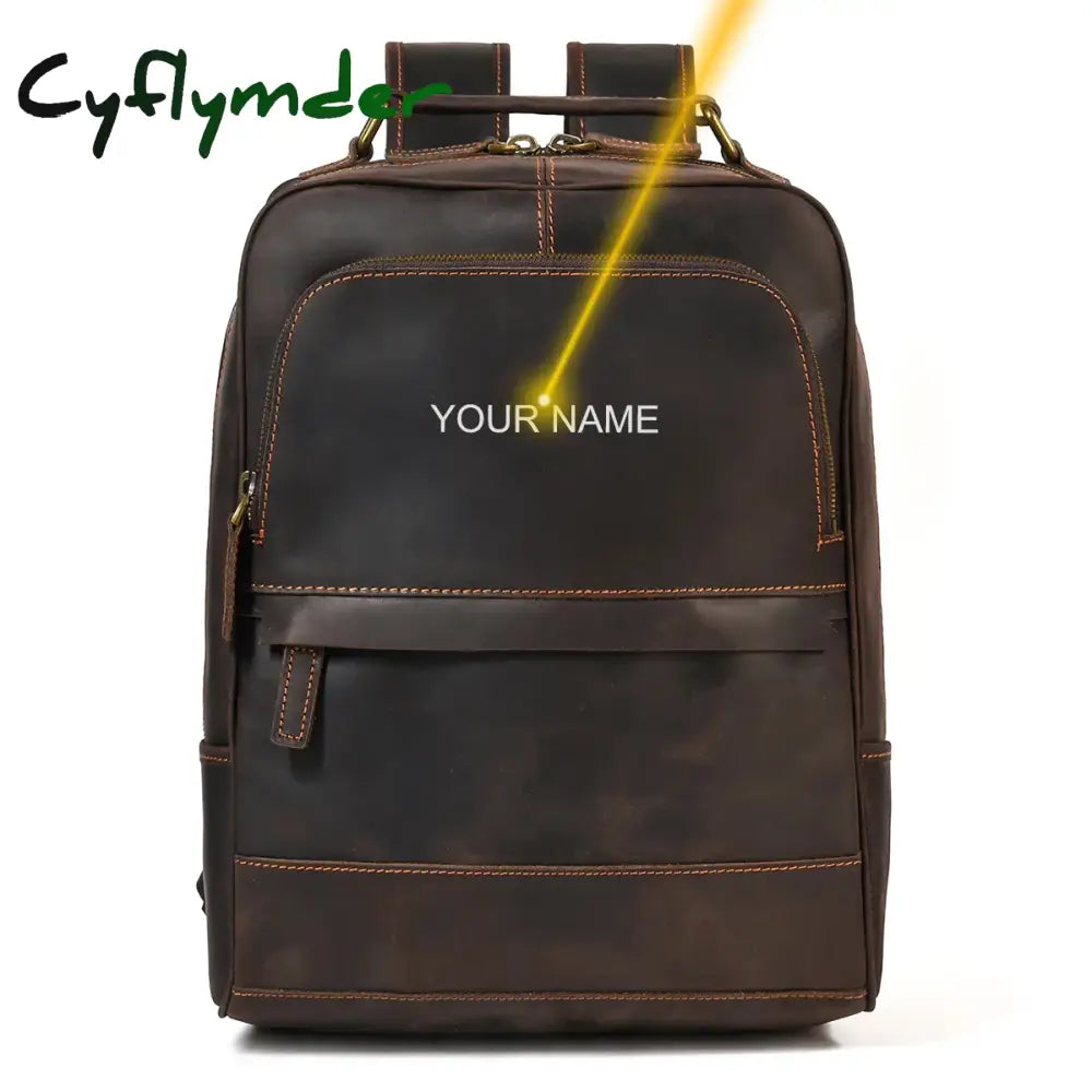 Cyflymder Vintage Crazy Horse Genuine Leather Man’s Backpack Fit 14’’ Laptop Women Rucksack