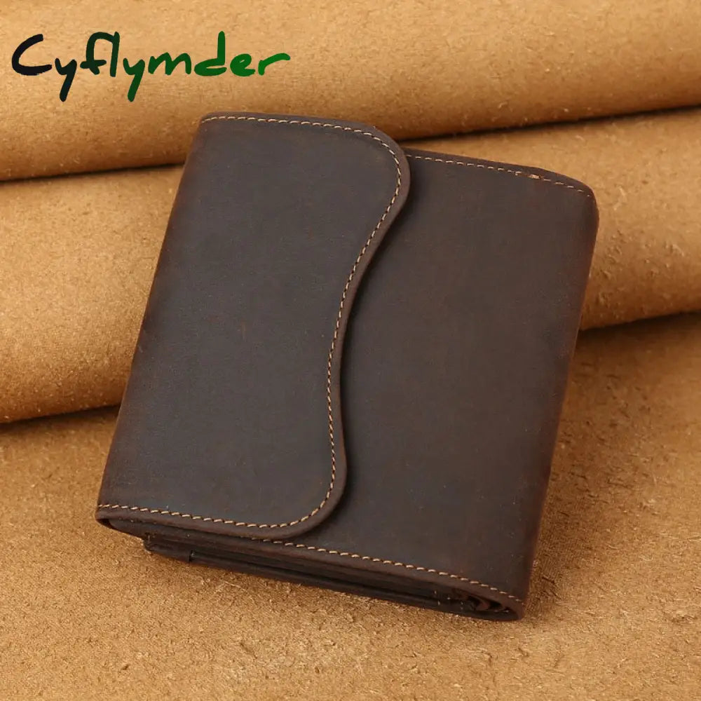 Cyflymder Vintage Crazy Horse Genuine Leather Men Wallet Purse Male Short Style Clutch Bag Coin