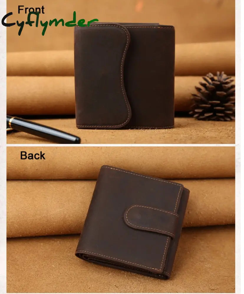 Cyflymder Vintage Crazy Horse Genuine Leather Men Wallet Purse Male Short Style Clutch Bag Coin