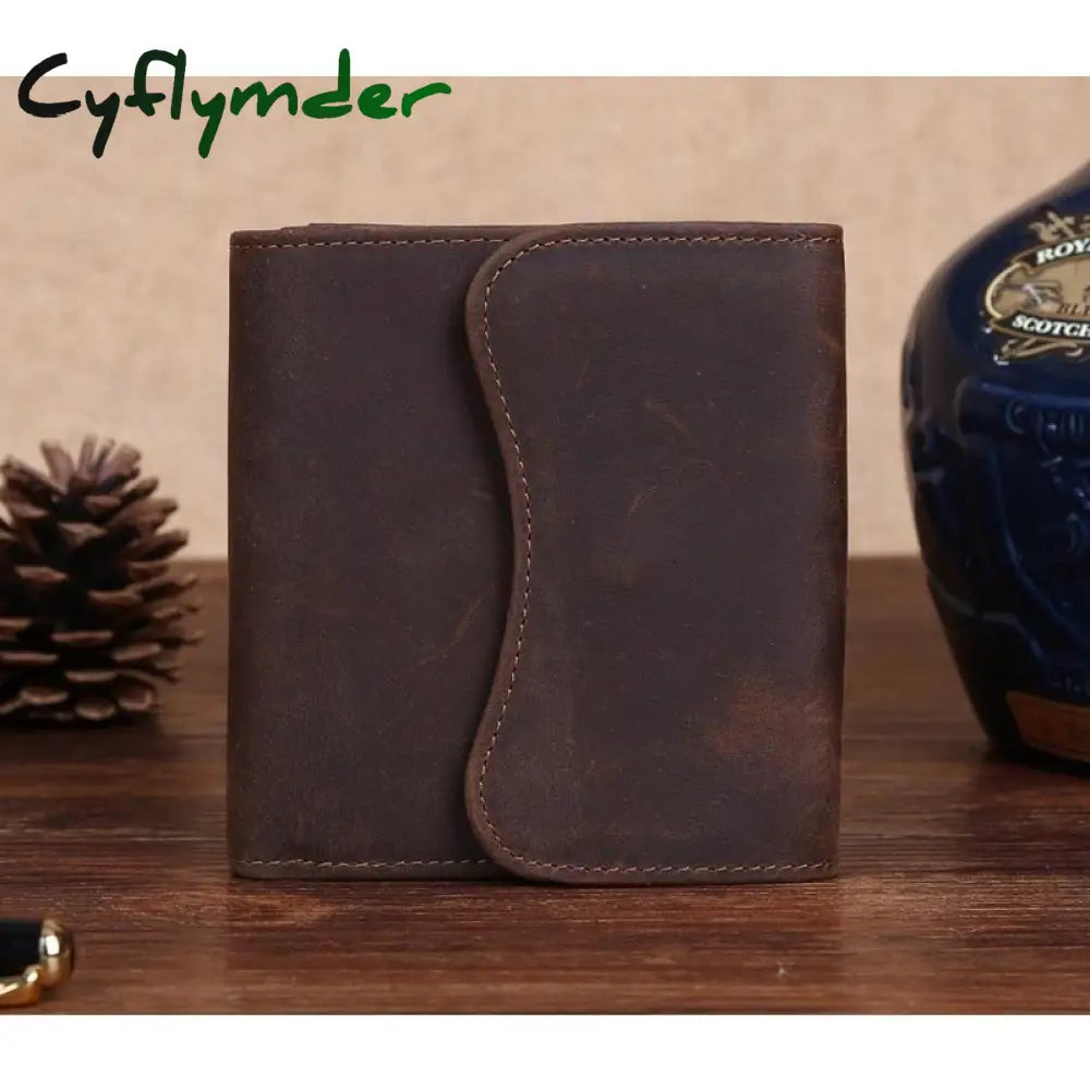 Cyflymder Vintage Crazy Horse Genuine Leather Men Wallet Purse Male Short Style Clutch Bag Coin