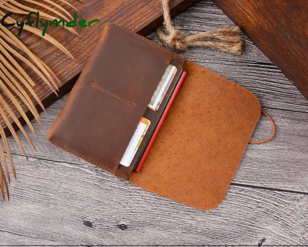Cyflymder Vintage Crazy Horse Genuine Leather Passport Book Traveler Passport Cover Leather Card Holder Wallet ID Card
