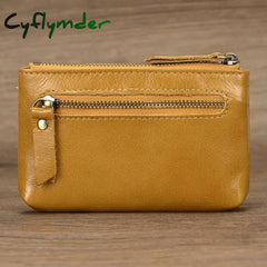 Cyflymder Vintage Crazy Horse Leather Men Coin Purse Genuine Zipper Wallet Retro Key Holder Small