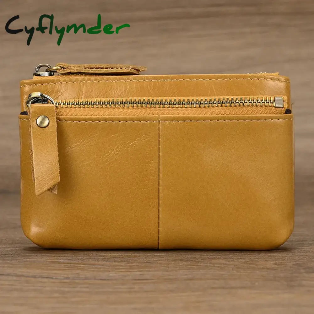 Cyflymder Vintage Crazy Horse Leather Men Coin Purse Genuine Zipper Wallet Retro Key Holder Small