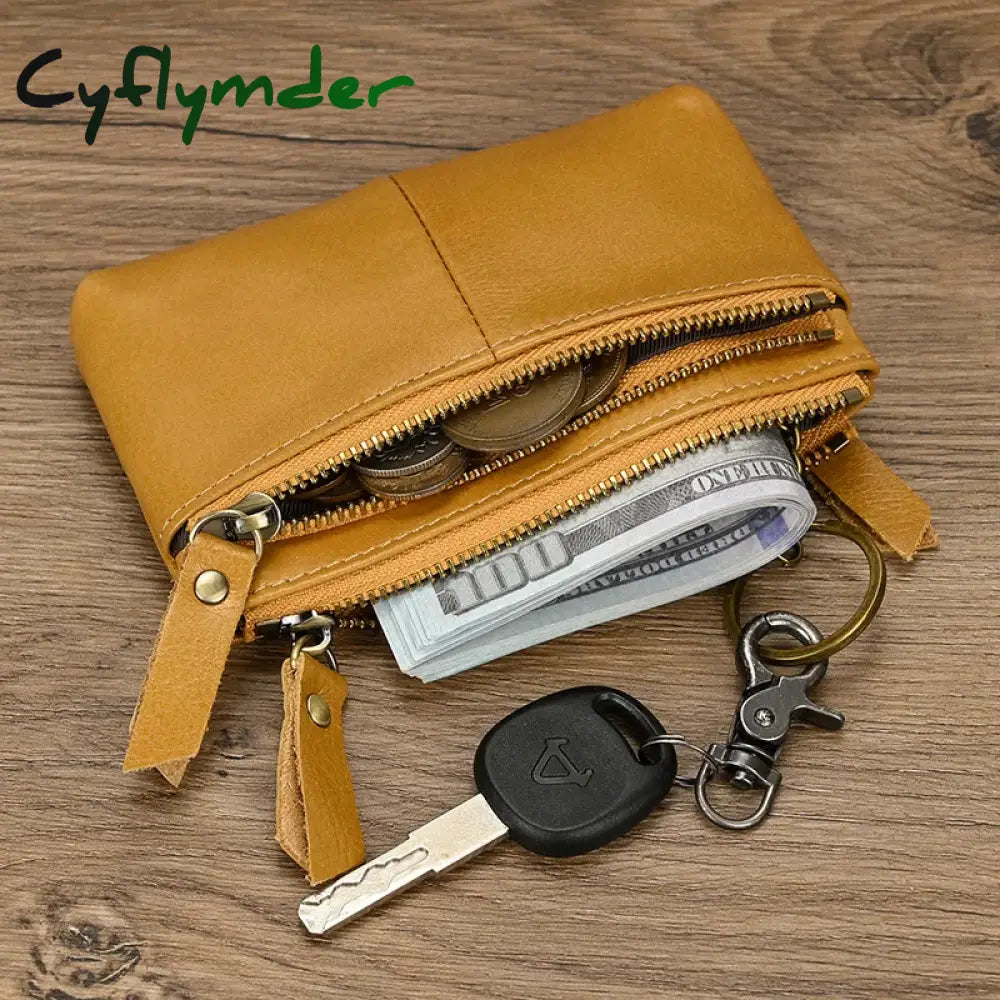 Vintage Crazy Horse Leather Men Coin Purse Genuine Leather Zipper Coin Wallet Retro Key Holder Small Money Bag clutch bag