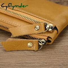 Cyflymder Vintage Crazy Horse Leather Men Coin Purse Genuine Zipper Wallet Retro Key Holder Small