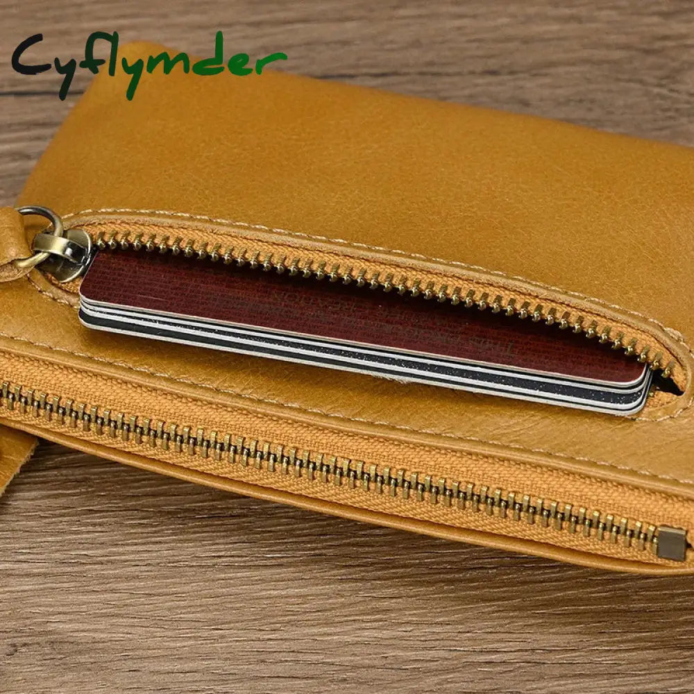 Cyflymder Vintage Crazy Horse Leather Men Coin Purse Genuine Zipper Wallet Retro Key Holder Small