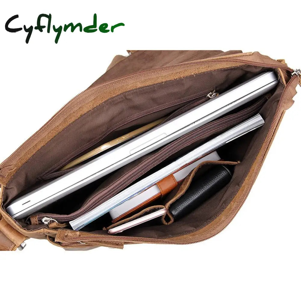 Cyflymder Vintage Crazy Horse Leather Men Shoulder Bag Genuine Messenger Bag Men Crossbody Sling