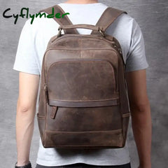 Cyflymder Vintage Crazy Horse Leather Men’s Backpack Bag Hiking Bagpack Cowhide Genuine Leather Rucksack Male Daypack