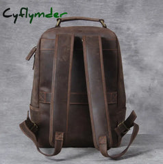 Cyflymder Vintage Crazy Horse Leather Men’s Backpack Bag Hiking Bagpack Cowhide Genuine Leather Rucksack Male Daypack