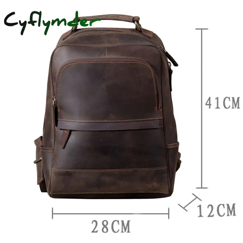 Cyflymder Vintage Crazy Horse Leather Men’s Backpack Bag Hiking Bagpack Cowhide Genuine Leather Rucksack Male Daypack