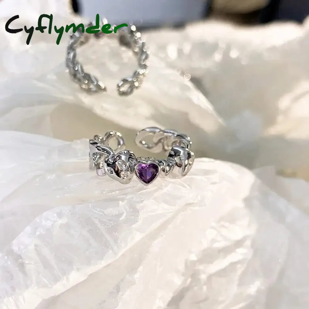 Cyflymder Vintage Crystal Star Adjustable Ring Fashion Shiny Irregular Purple Rhinestone Couple