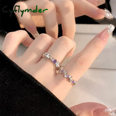 Cyflymder Vintage Crystal Star Adjustable Ring Fashion Shiny Irregular Purple Rhinestone Couple