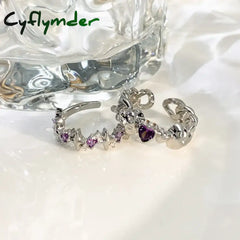 Cyflymder Vintage Crystal Star Adjustable Ring Fashion Shiny Irregular Purple Rhinestone Couple